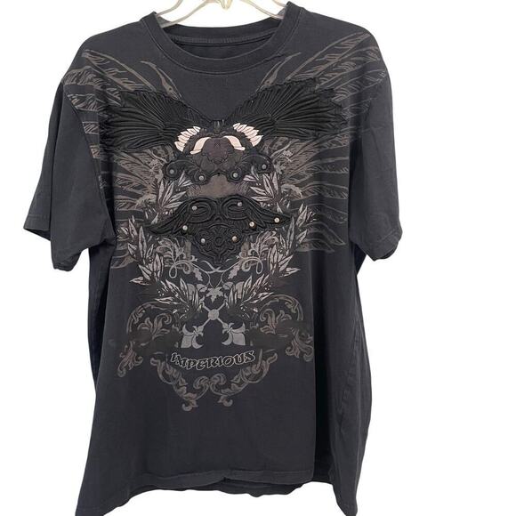 Imperious Y2K 90s Grunge Affliction Style Tee Size XL Fleur De Lis Wings Texture - Picture 1 of 6